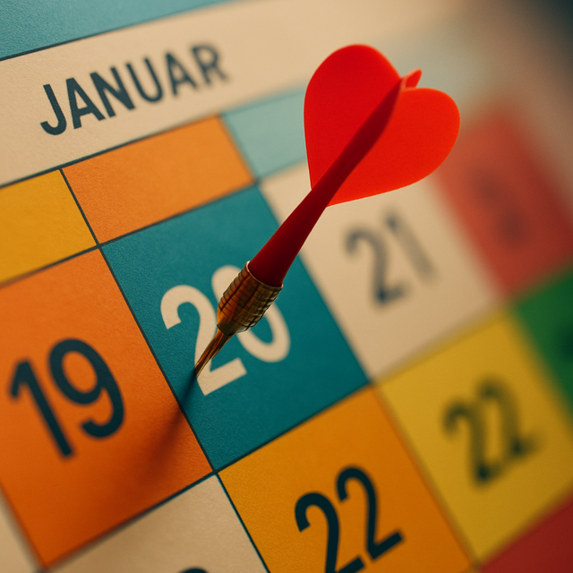Kalender zeigt den 20. Januar mit Dartpfeil